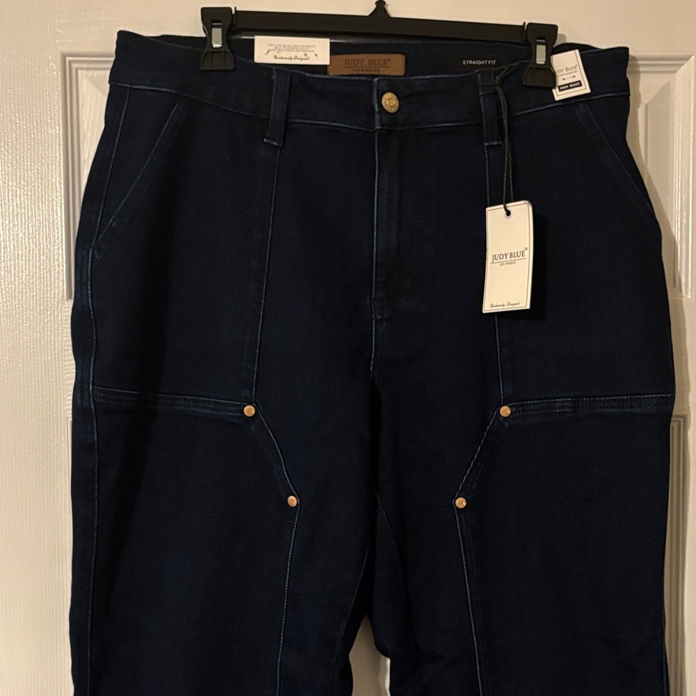 Judy Blue High Waisted Straight Fit Western Jeans-Dark Wash-Size 14W - Picture 3 of 7